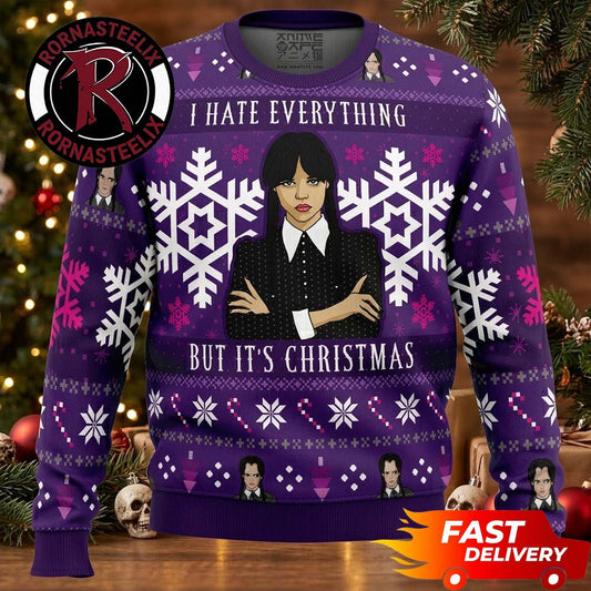 Wednesday Addams I Hate Everything But It’s Christmas Wednesday Ugly Christmas Sweater - Holiday Gift product image