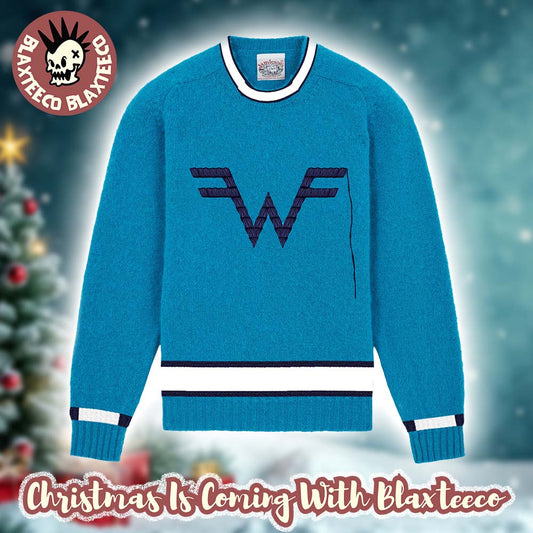 Weezer Big Logo Blue Ugly Christmas Sweater - Holiday Gift product image