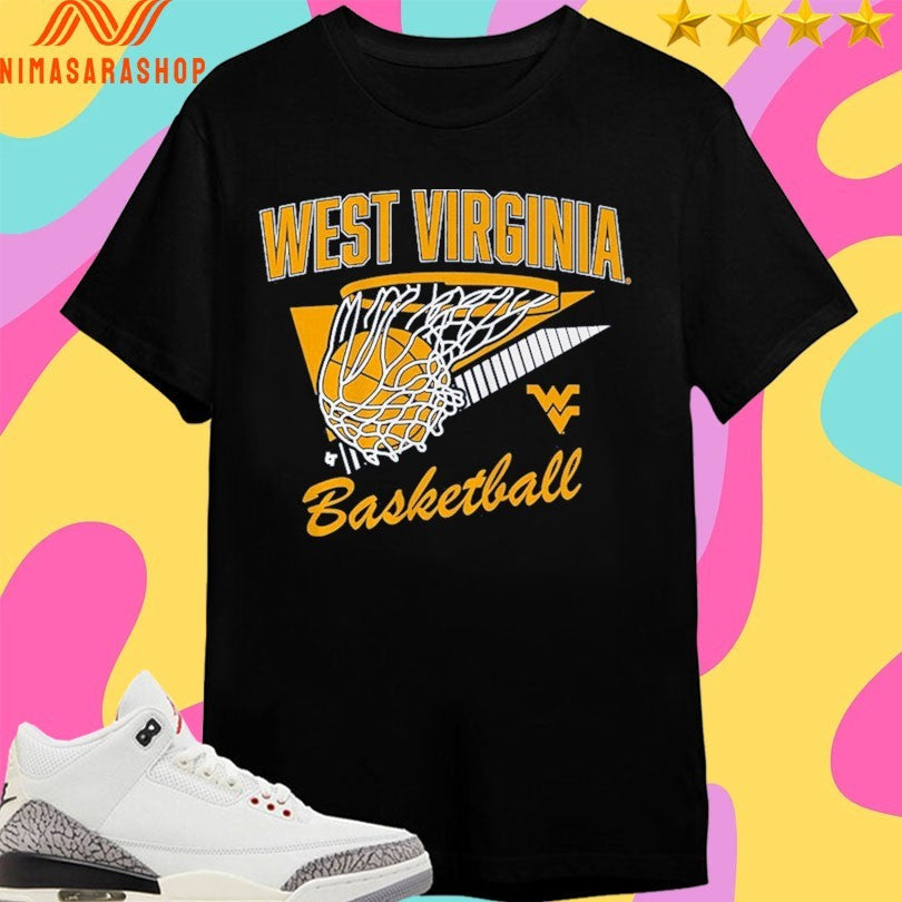 West Virginia Mountaineers Basketball Retro Swish - Adult & Kids T-Shirts, Sweatshirts & Hoodies apparel design preview 1