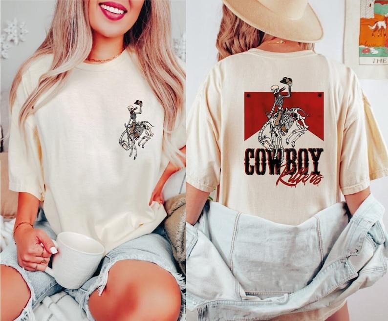 Western Cowboy Marb0r0 Skeleton Rodeo Her Vintage - Adult & Kids T-Shirts, Sweatshirts & Hoodies apparel design preview 1