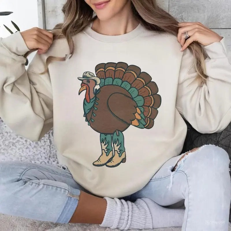 Western Turkey Turquoise Thanksgiving Cowboy - Adult & Kids T-Shirts, Sweatshirts & Hoodies apparel design preview 1