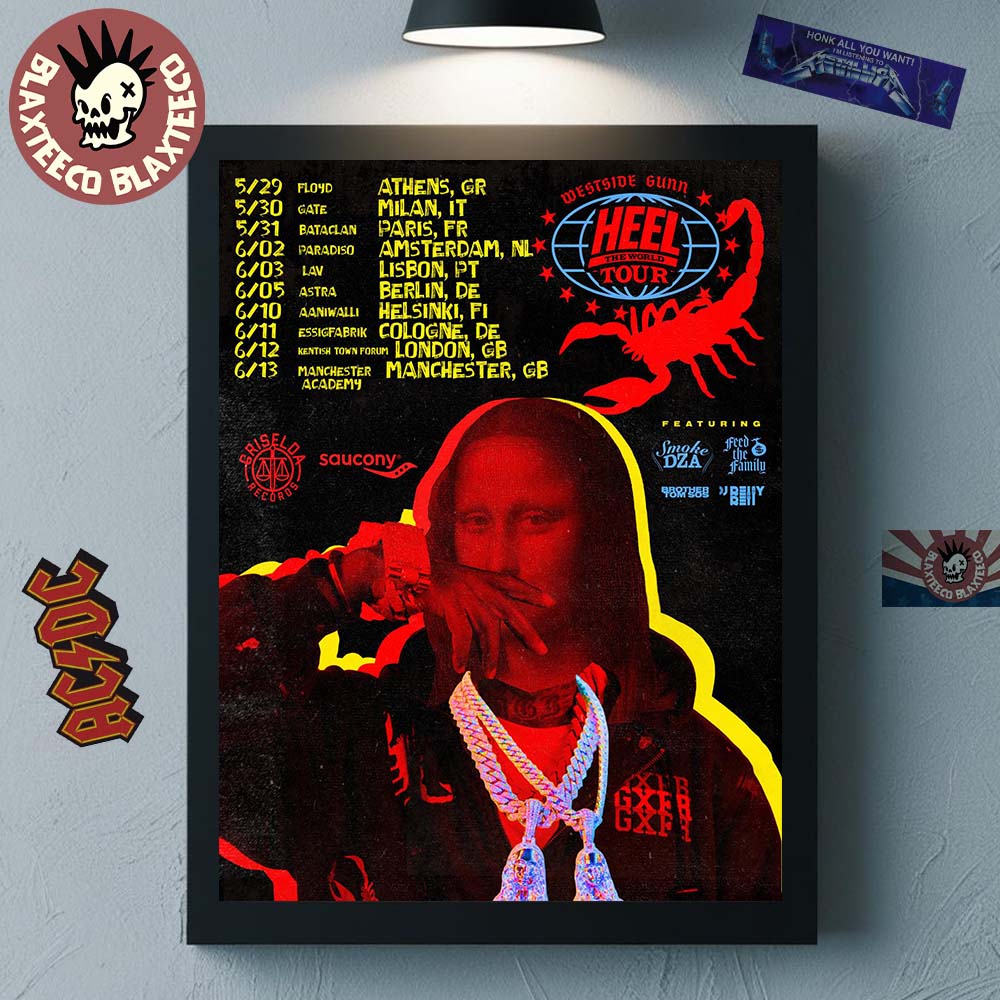 Westside Gunn Heel The World Tour 2026 Europe And UK - Adult & Kids T-Shirts, Sweatshirts & Hoodies apparel design preview 1
