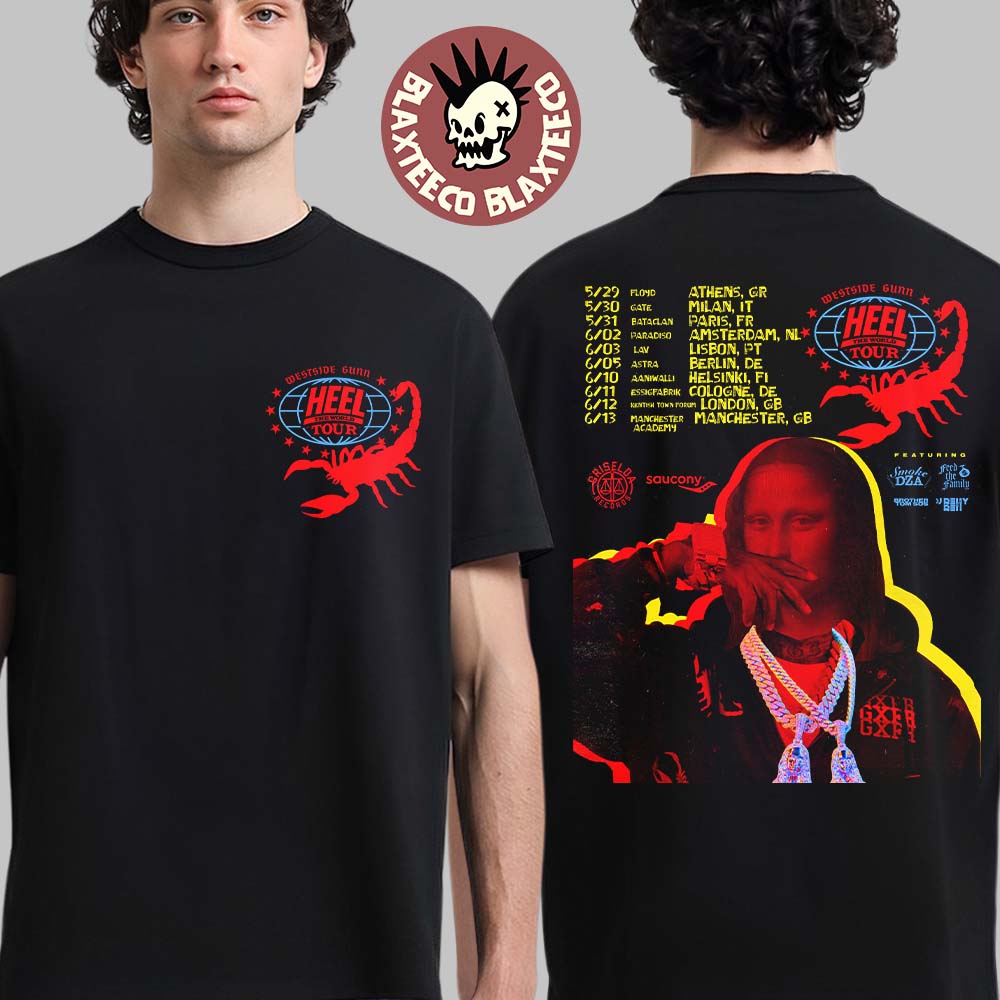 Westside Gunn Heel The World Tour 2026 Europe And UK - Adult & Kids T-Shirts, Sweatshirts & Hoodies apparel design preview 1