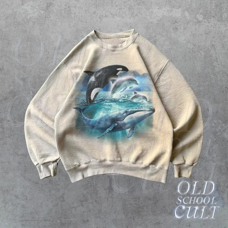 Whale Orca D.O.Lp.Hi.N Vintage Retro Ocean E Sea - Adult & Kids T-Shirts, Sweatshirts & Hoodies apparel design preview 1