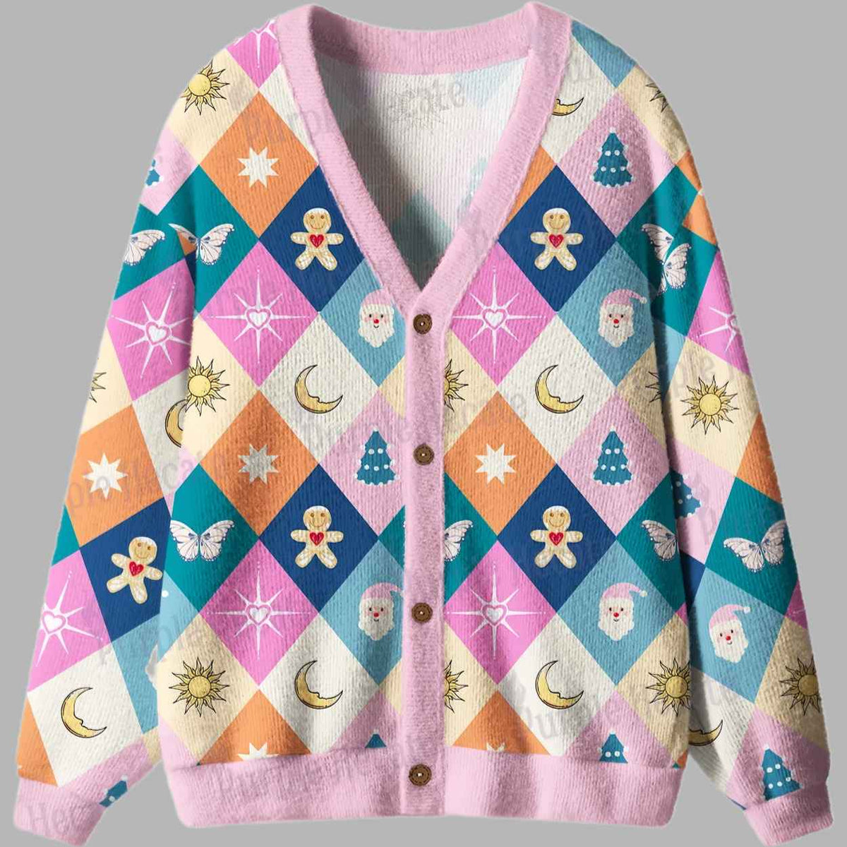 Whimsical Holiday Patchwork Ugly Cardigan 3D Ugly Christmas Sweater - Holiday Gift product image