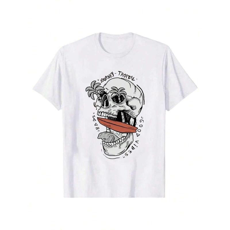 Whimsical Skull Palm Tree Filled Eye Holes Surfboard - Adult & Kids T-Shirts, Sweatshirts & Hoodies apparel design preview 1