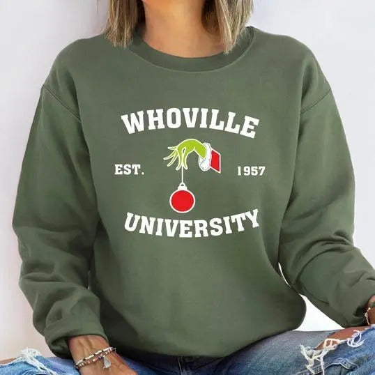 Whoville University Est 1957 Funny Girl'S Xmas Retro - Adult & Kids T-Shirts, Sweatshirts & Hoodies apparel design preview 1