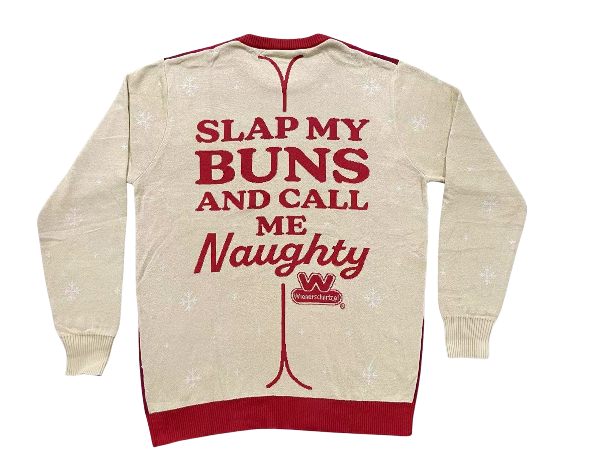 Wienerschnitzel Adult Unisex Slap My Buns Funny Hotdog Ugly Christmas Sweater - Holiday Gift product image 3