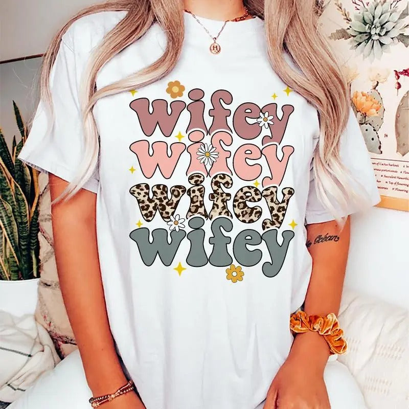 Wifey Retro Wife Leopard Printed Vintage Groovy - Adult & Kids T-Shirts, Sweatshirts & Hoodies apparel design preview 1