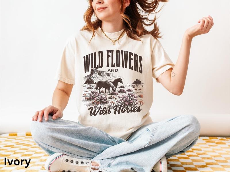 Wild Horses Flowers Tshirtsretro Western S - Adult & Kids T-Shirts, Sweatshirts & Hoodies apparel design preview 1