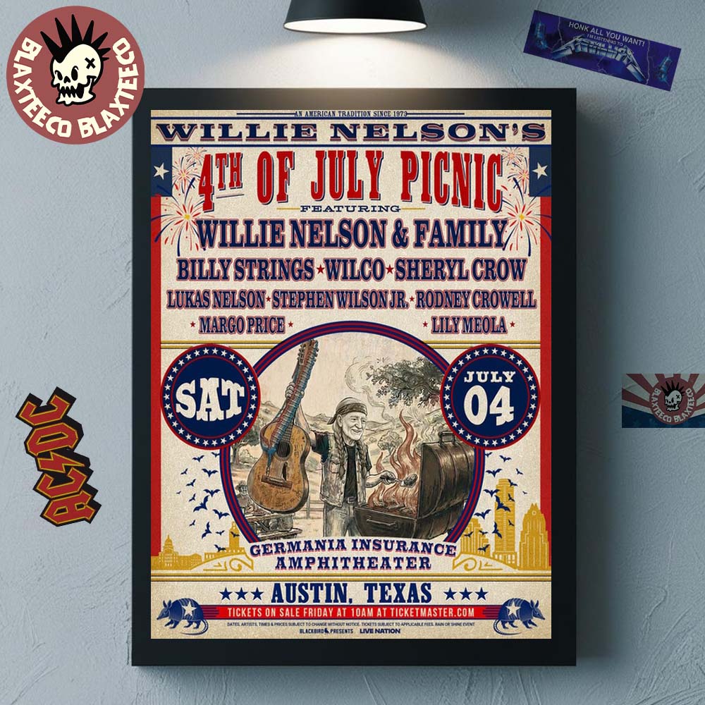 Willie Nelson's 4th Of July Picnic 2026 Show Poster - Adult & Kids T-Shirts, Sweatshirts & Hoodies apparel design preview 1