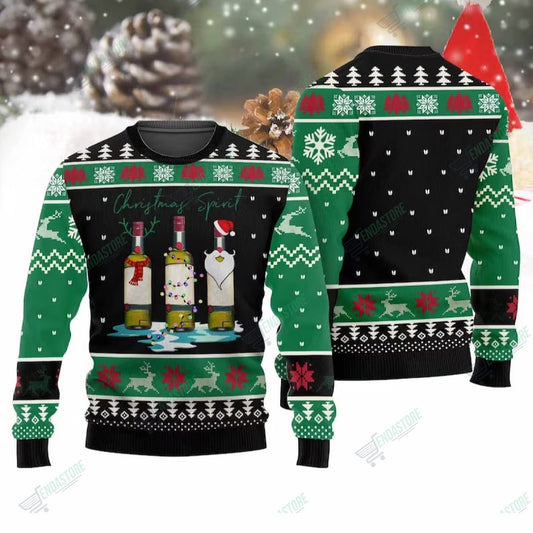 Wine Christmas Spirit Drinking Wine Lovers Gift Green Ugly Sweatshirt 3D Ugly Christmas Sweater - Holiday Gift product image