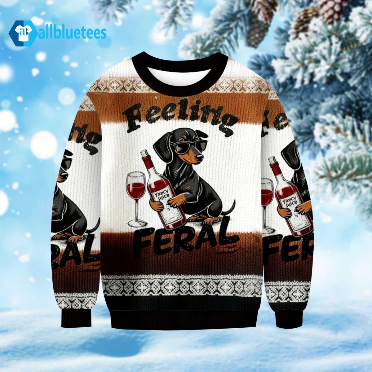 Wine Dachshund Feeling Feral Ugly Christmas Sweater - Holiday Gift product image