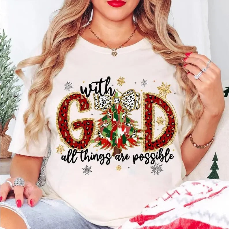 God All Things Are Possible Jesus Colorful Glitter - Adult & Kids T-Shirts, Sweatshirts & Hoodies apparel design preview 1