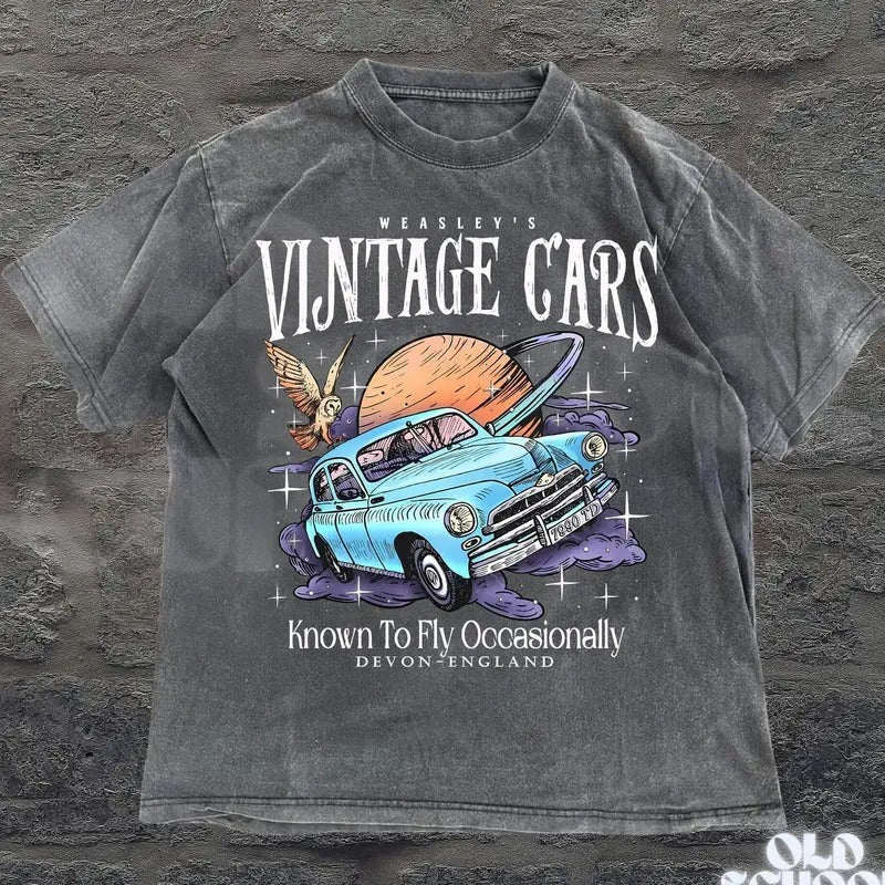Wizard Flying Car Vintage 90s Retro Weasley Bookish - Adult & Kids T-Shirts, Sweatshirts & Hoodies apparel design preview 1