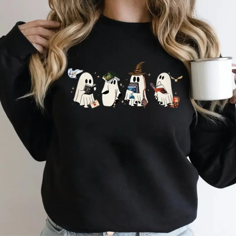 Wizard Ghost Book Bookish Halloween Lovers - Adult & Kids T-Shirts, Sweatshirts & Hoodies apparel design preview 1