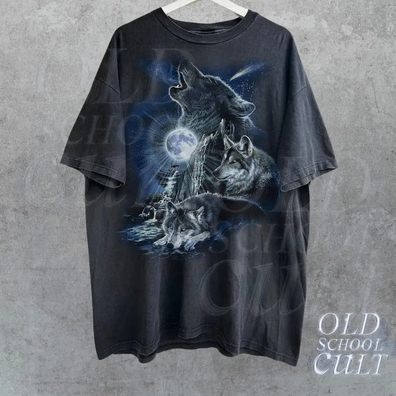 Wolf Family Howling Moon Vintage Wild Free Retro - Adult & Kids T-Shirts, Sweatshirts & Hoodies apparel design preview 1