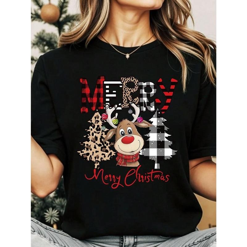 Casual Cartoon Cute Reindeer Leopard Print Tree Basic - Adult & Kids T-Shirts, Sweatshirts & Hoodies apparel design preview 1