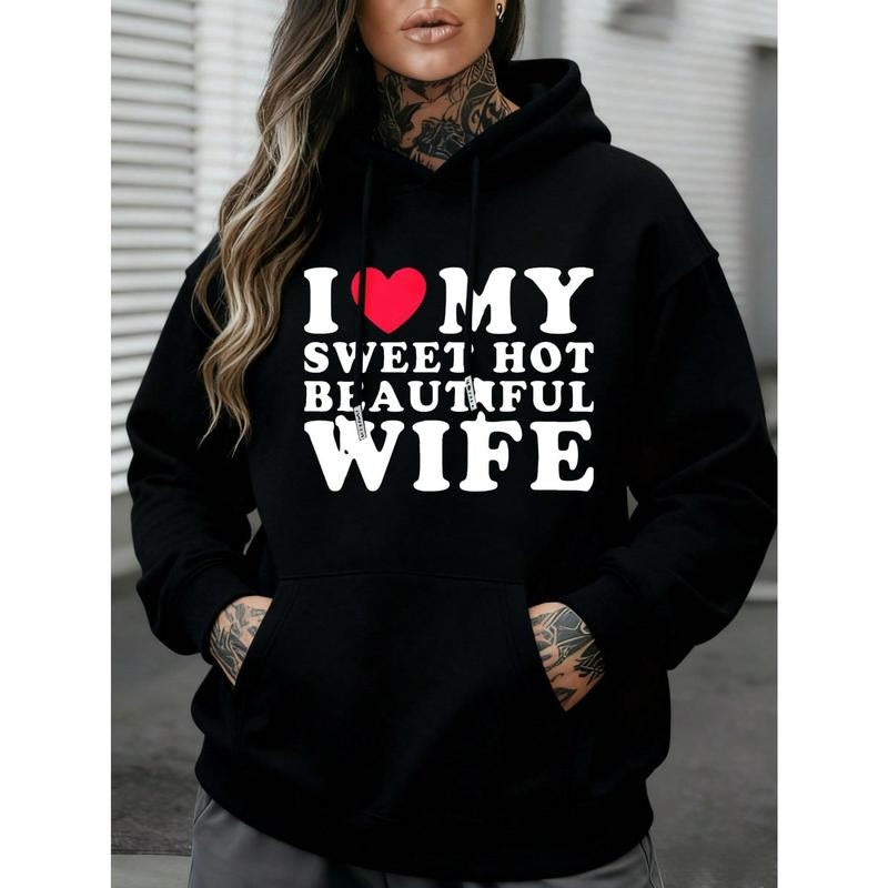 Black I Love My Sweet Hot Wife Print Hooded Casual - Adult & Kids T-Shirts, Sweatshirts & Hoodies apparel design preview 1