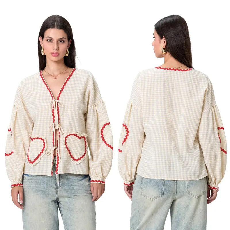 Casual Plaid Print Tie Front Tops Basic Blouses Club - Adult & Kids T-Shirts, Sweatshirts & Hoodies apparel design preview 1
