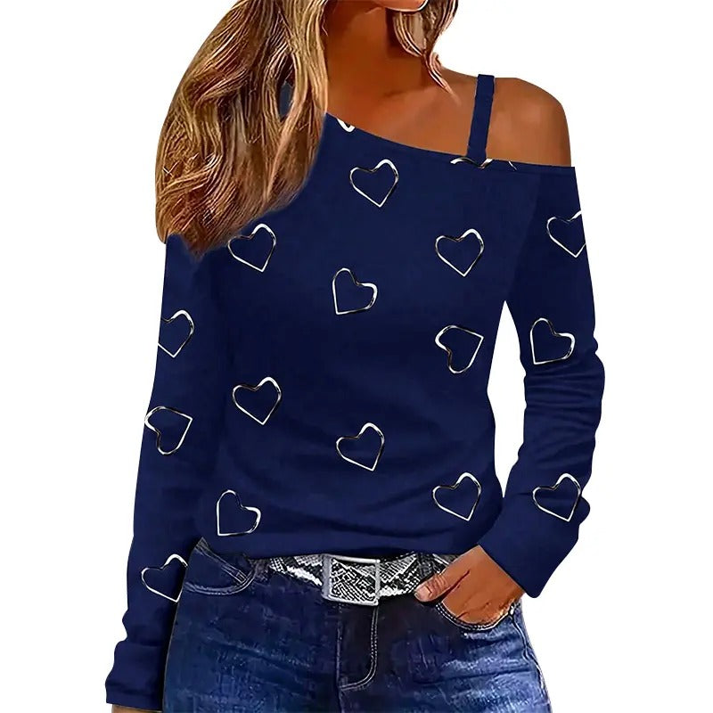 Heart Print Oblique Shoulder Spring FallFit Casual - Adult & Kids T-Shirts, Sweatshirts & Hoodies apparel design preview 1