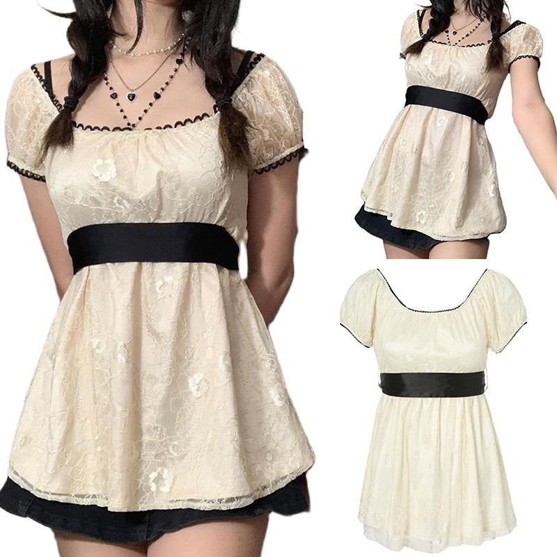 Long Tops Patchwork Short Sleeve Vintage Girl Lace - Adult & Kids T-Shirts, Sweatshirts & Hoodies apparel design preview 1