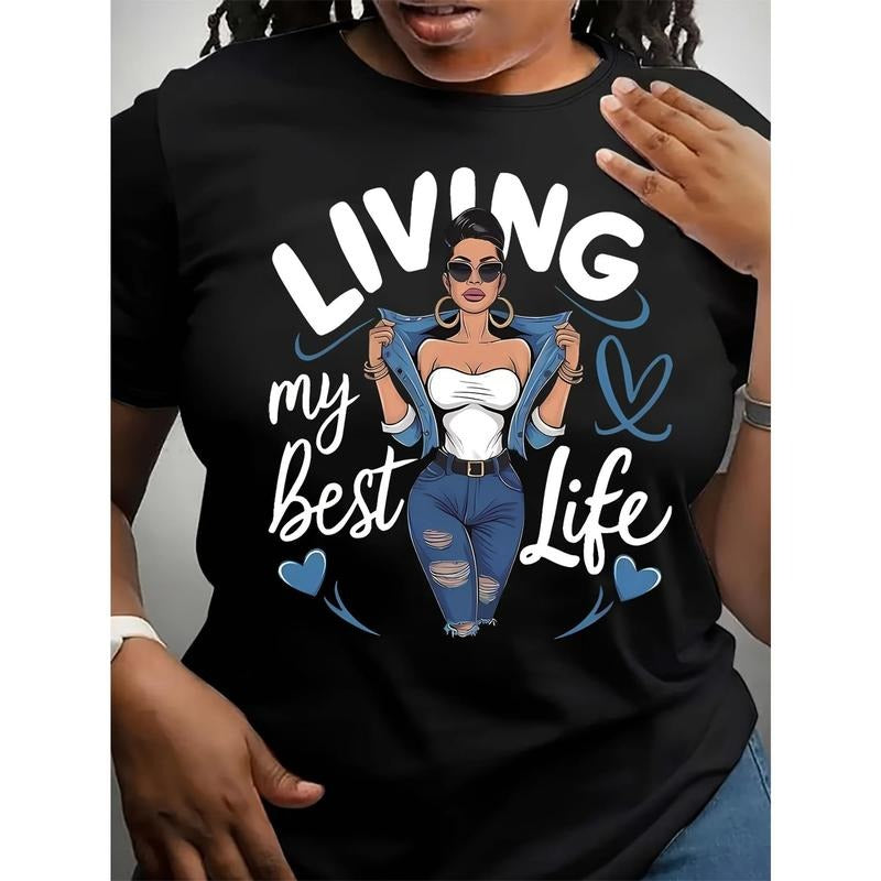Casual Crew Neck "Living My Best Life" Portrait Print - Adult & Kids T-Shirts, Sweatshirts & Hoodies apparel design preview 1