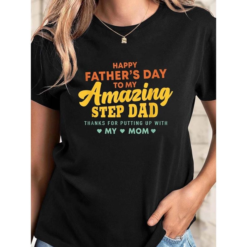 Funny 'Happy My Step Dad' Casual Round Neck Short - Adult & Kids T-Shirts, Sweatshirts & Hoodies apparel design preview 1