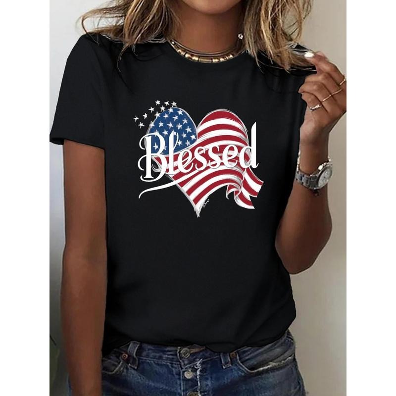 Patriotic "Blessed" American Flag Heart Black Crew - Adult & Kids T-Shirts, Sweatshirts & Hoodies apparel design preview 1