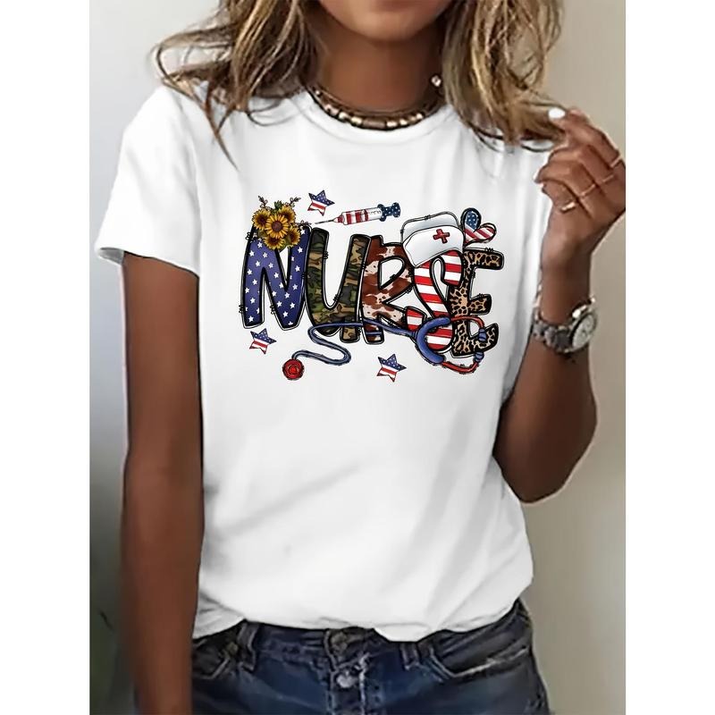Patriotic Nurse White Polyester Short Sleeve Round - Adult & Kids T-Shirts, Sweatshirts & Hoodies apparel design preview 1