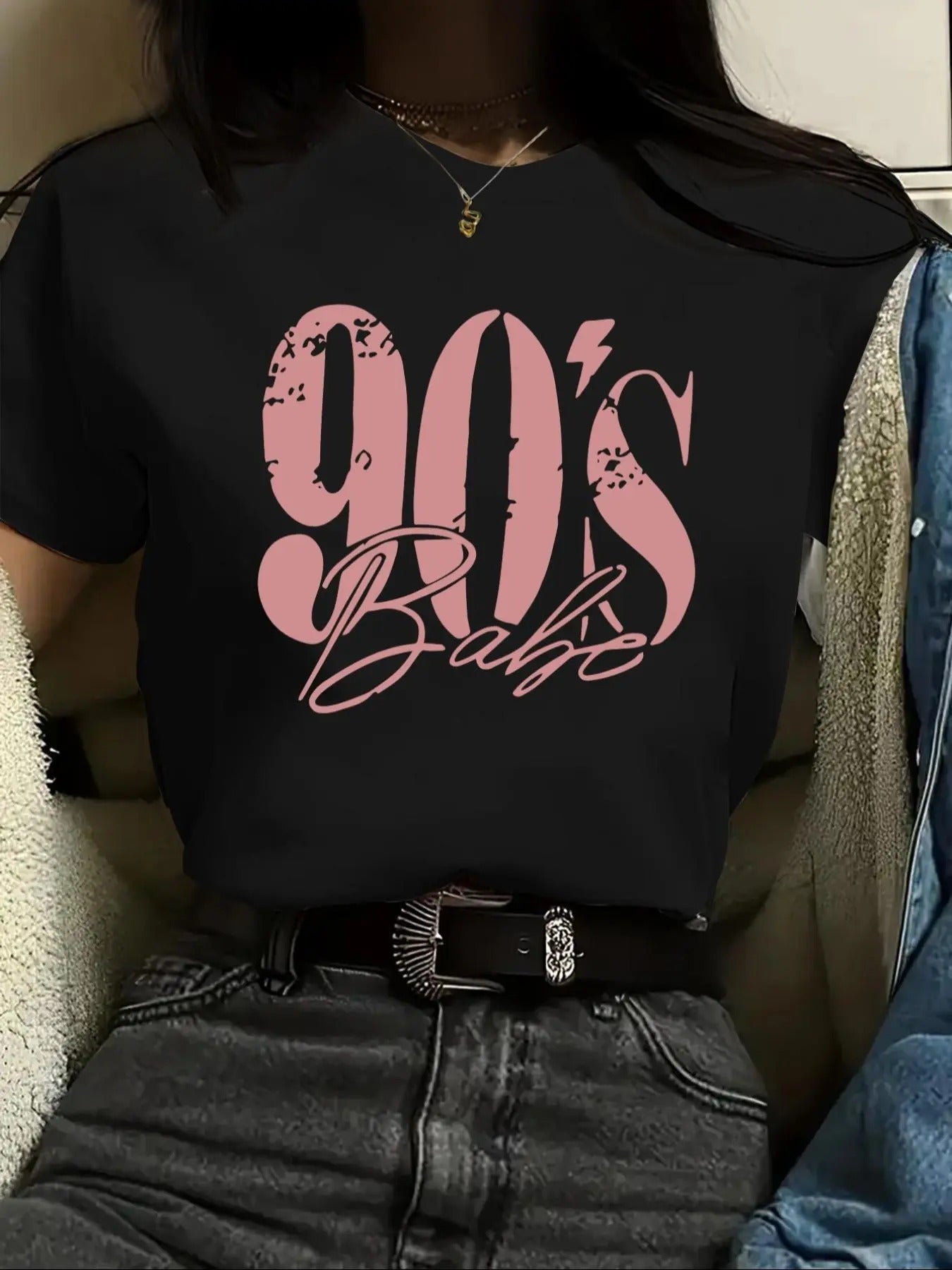 90'S Babe Letter Print Round Neck Vintage Casual Drop - Adult & Kids T-Shirts, Sweatshirts & Hoodies apparel design preview 1