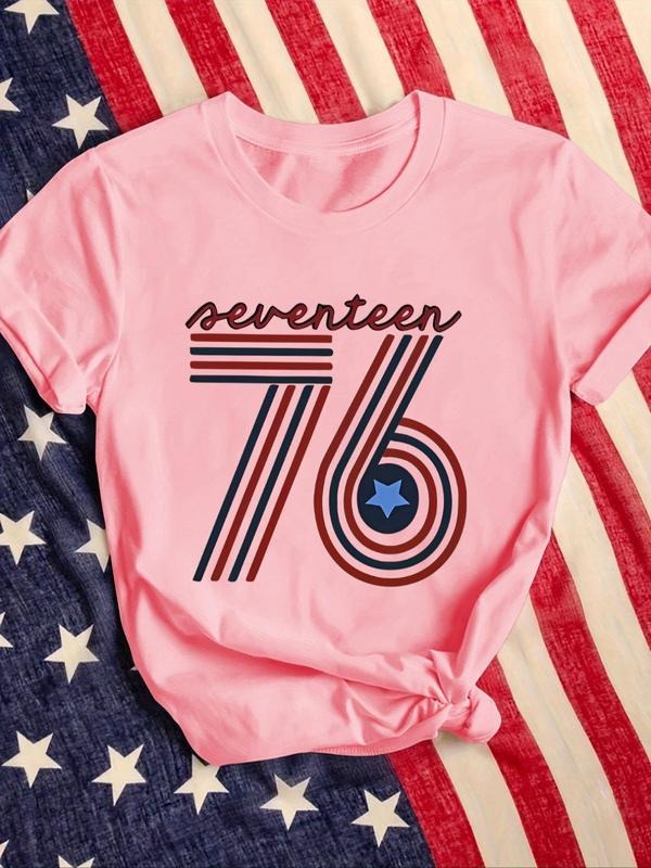 "76" Number Print Round Neck Short Sleeve Casual - Adult & Kids T-Shirts, Sweatshirts & Hoodies apparel design preview 1