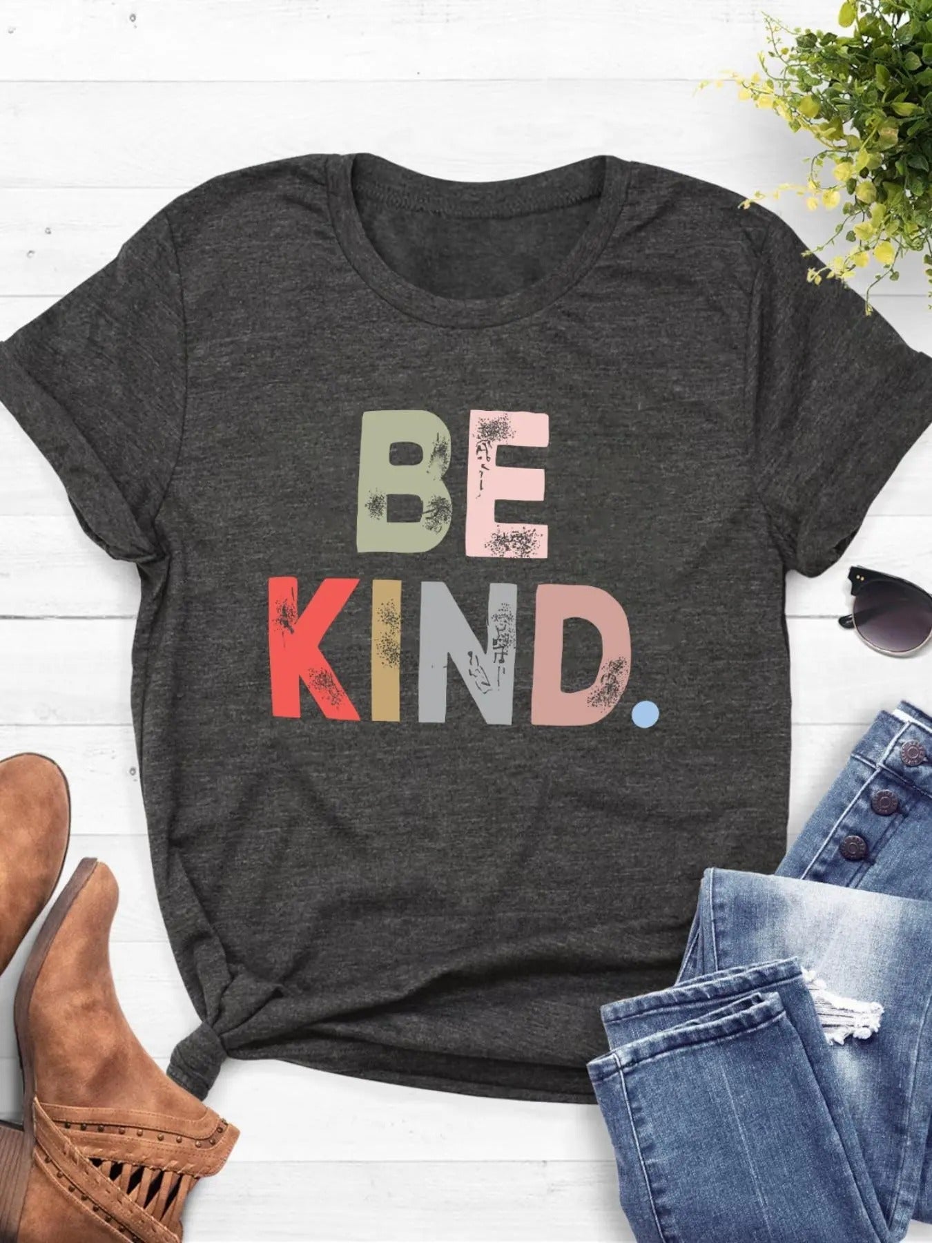 "BE KIND" Letter Print Round Neck Vintage Casual - Adult & Kids T-Shirts, Sweatshirts & Hoodies apparel design preview 1