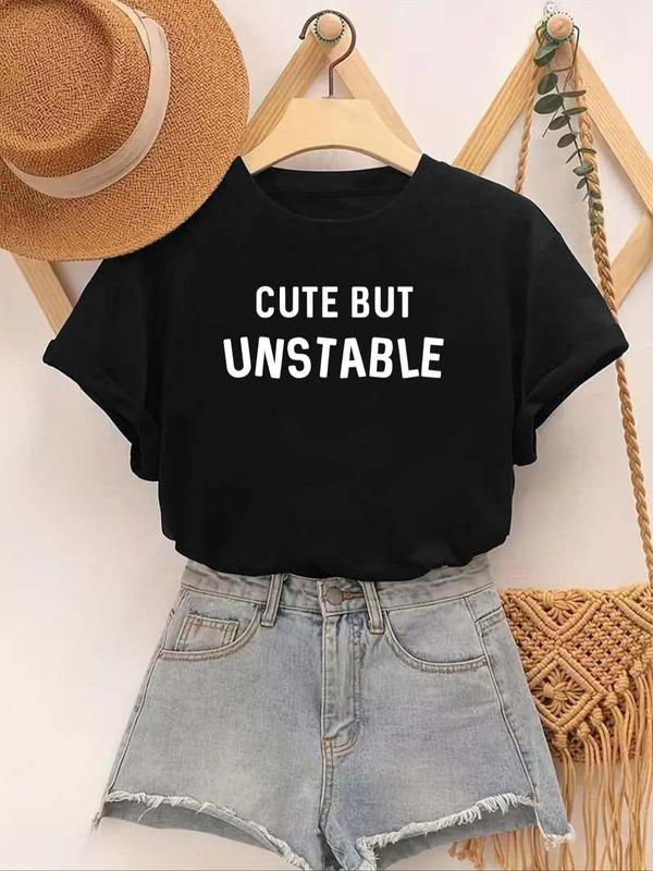 "CUTE BUT UNSTABLE" Letter Print Casual Round Neck - Adult & Kids T-Shirts, Sweatshirts & Hoodies apparel design preview 1