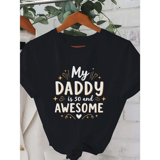 "My Daddy Is 50 Awesome" Vibrant Red Pure Cotton - Adult & Kids T-Shirts, Sweatshirts & Hoodies apparel design preview 1