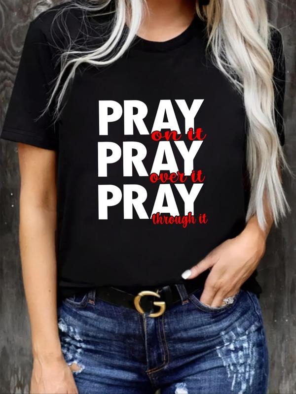 "PRAY" Letter Print Round Neck Casual Short Sleeve - Adult & Kids T-Shirts, Sweatshirts & Hoodies apparel design preview 1
