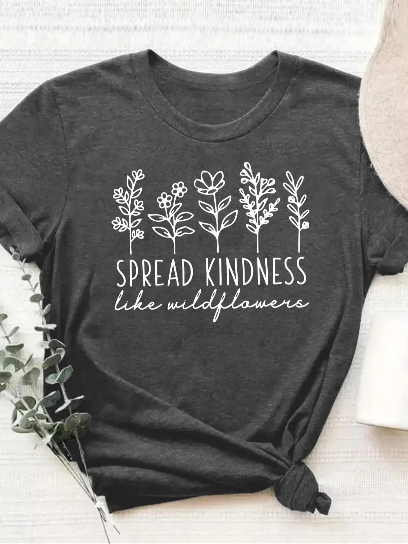 "SPREAD KINDNESS" Letter Plant Print Short Sleeve - Adult & Kids T-Shirts, Sweatshirts & Hoodies apparel design preview 1
