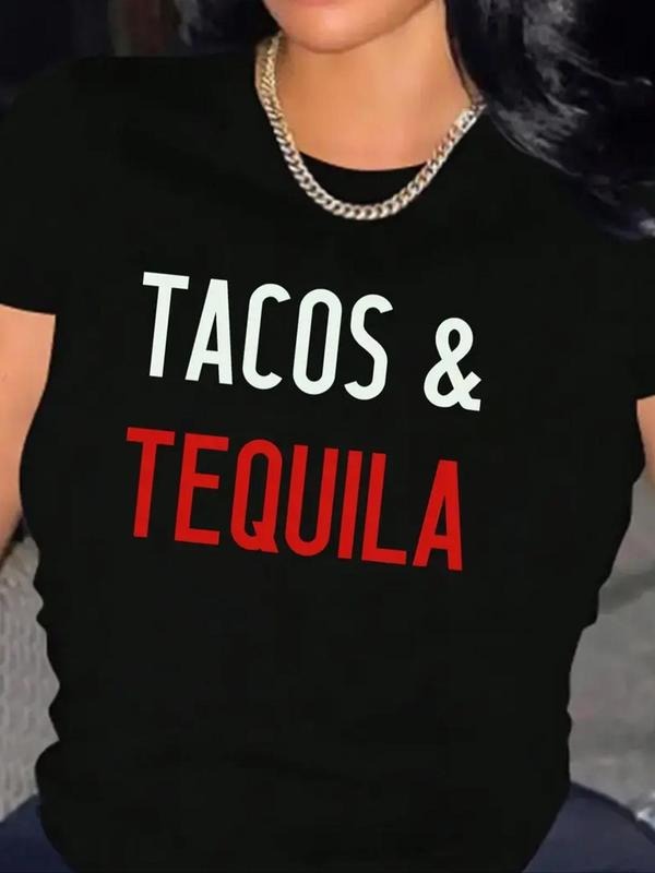 "TACOS TEQUILA" Letter Print Round Neck Casual Short - Adult & Kids T-Shirts, Sweatshirts & Hoodies apparel design preview 1