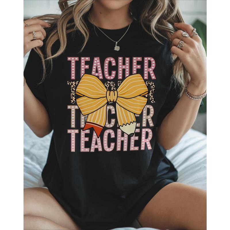 "Teacher" Bow Pencil Soft Short Sleeve Round Neck - Adult & Kids T-Shirts, Sweatshirts & Hoodies apparel design preview 1