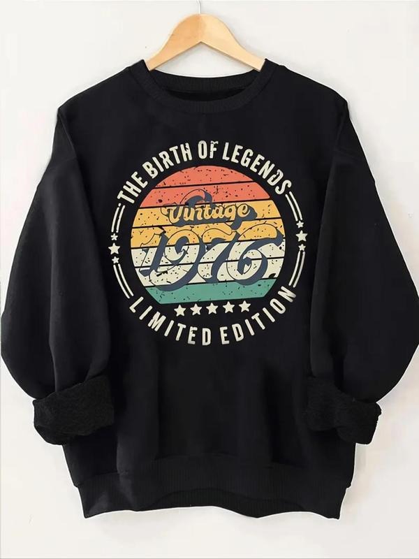 "Vintage 1976" Print Drop Shoulder Casual Round Neck - Adult & Kids T-Shirts, Sweatshirts & Hoodies apparel design preview 1