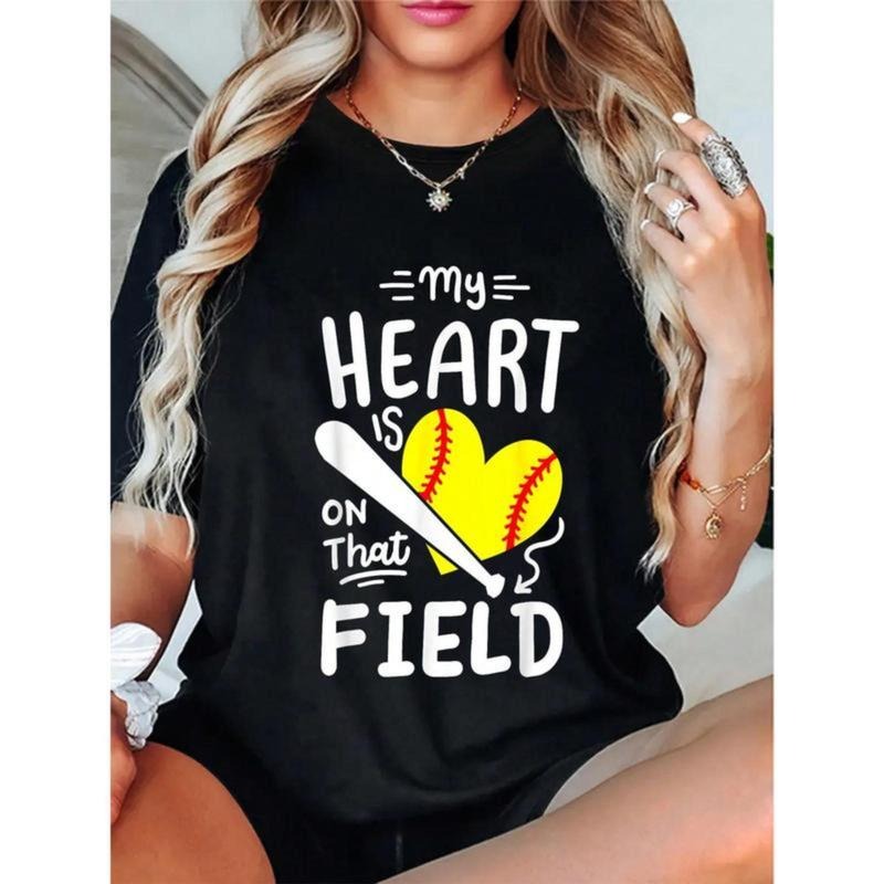 100% Cotton Softball Mom Grandma My Heart Is That - Adult & Kids T-Shirts, Sweatshirts & Hoodies apparel design preview 1