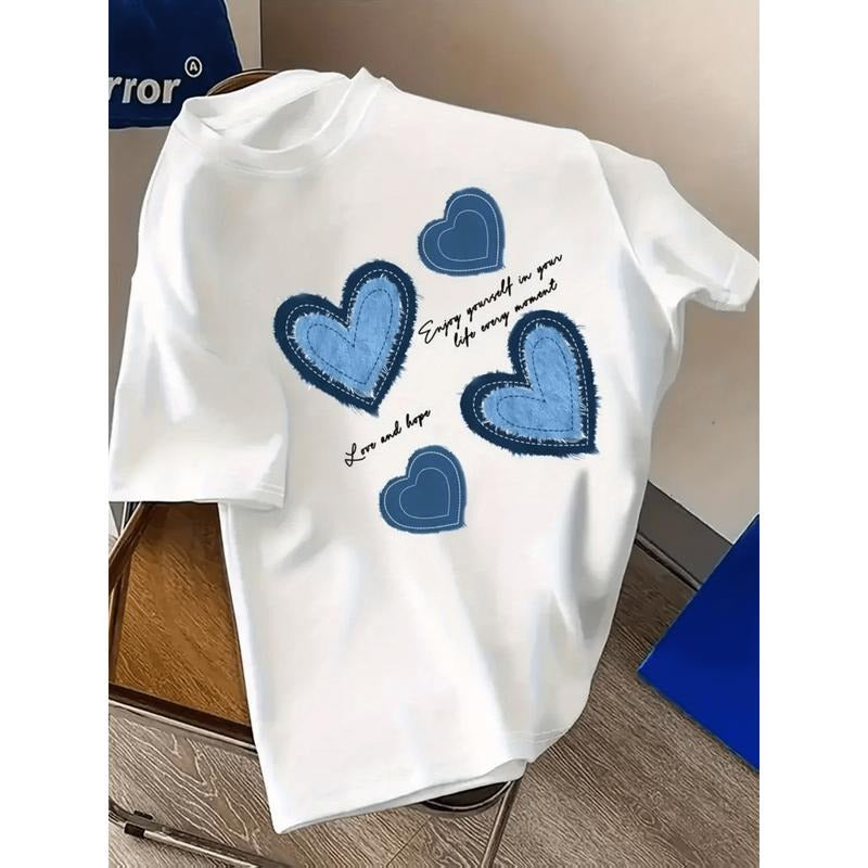 100% Casual Round Neck Short Sleeve White Blue Heart - Adult & Kids T-Shirts, Sweatshirts & Hoodies apparel design preview 1