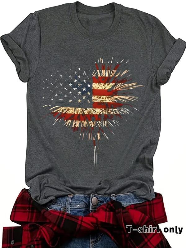 American Flag Fireworks Print Round Neck Casual Short - Adult & Kids T-Shirts, Sweatshirts & Hoodies apparel design preview 1