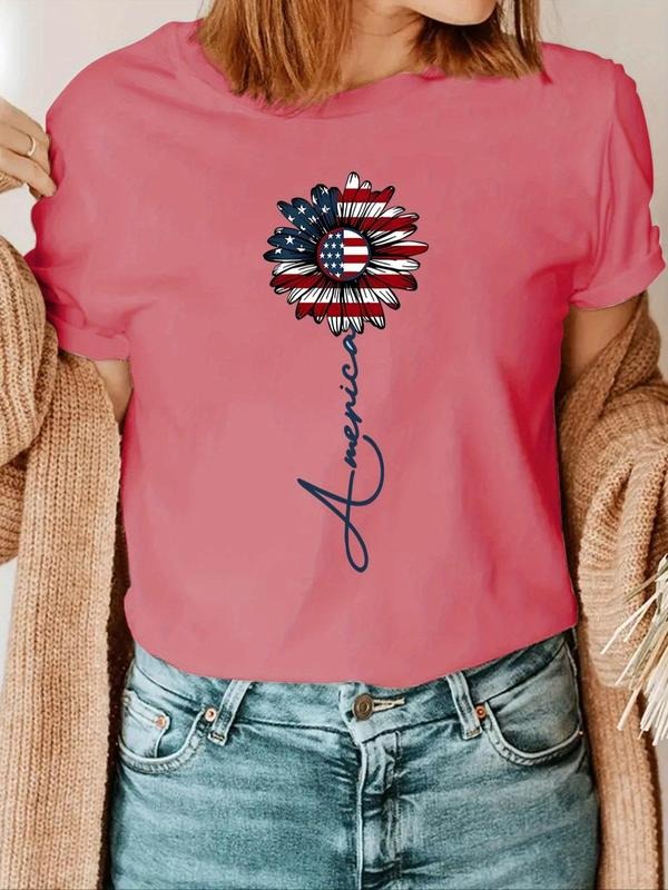 American Flag Floral Letter Print Round Neck Vintage - Adult & Kids T-Shirts, Sweatshirts & Hoodies apparel design preview 1