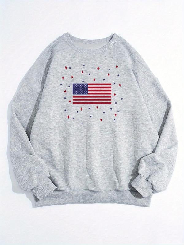 American Flag Print Drop Shoulder Casual Round Neck - Adult & Kids T-Shirts, Sweatshirts & Hoodies apparel design preview 1