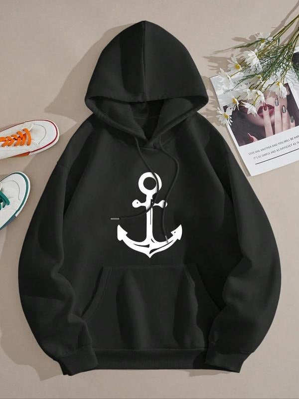 Anchor Print Drop Shoulder Casual Drawstring Pocket - Adult & Kids T-Shirts, Sweatshirts & Hoodies apparel design preview 1