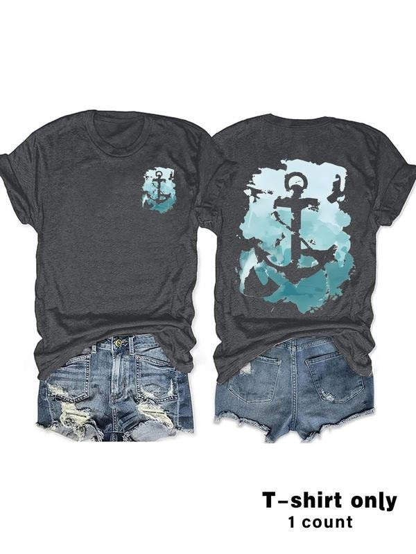 Anchor Print Round Neck Casual Short Sleeve Crew - Adult & Kids T-Shirts, Sweatshirts & Hoodies apparel design preview 1
