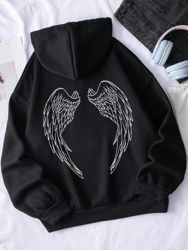 Angel Wing Print Drop Shoulder Casual Drawstring - Adult & Kids T-Shirts, Sweatshirts & Hoodies apparel design preview 1