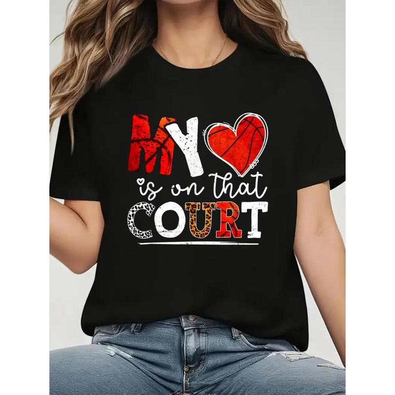 Basketball Mom "My Heart Is That Court" Leopard Print - Adult & Kids T-Shirts, Sweatshirts & Hoodies apparel design preview 1