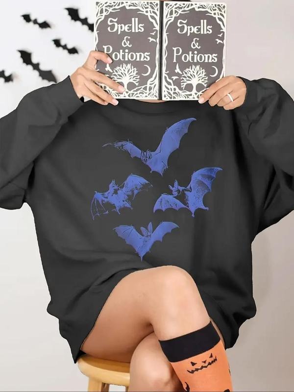 Bat Print Drop Shoulder Casual Round Neck Fall Winter - Adult & Kids T-Shirts, Sweatshirts & Hoodies apparel design preview 1